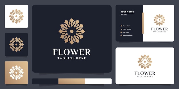 Gold feminine creative flower logo symbol for spa and hotel