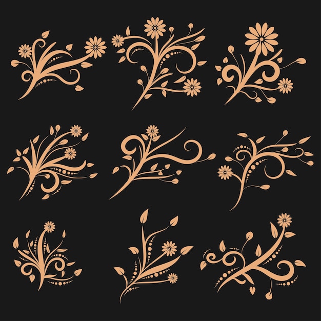 gold floral and flourishes ornament vector illustration set