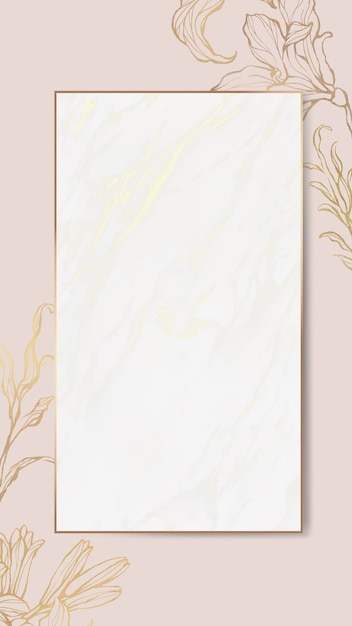 Vector gold floral frame on marble backgroun mobile phone wallpaper vector