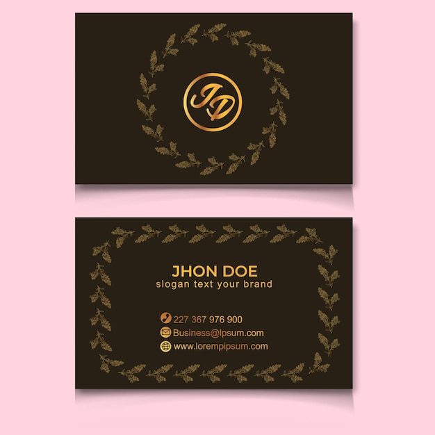 gold flower line art business card tempelate design mid century