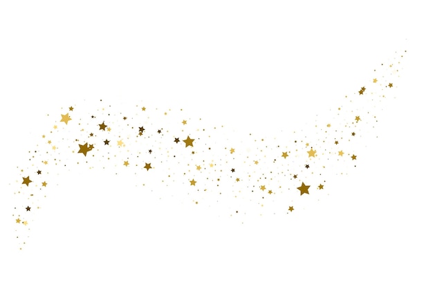 Gold flying stars confetti Golden glitter wave abstract background Gold sparkles on white background template design