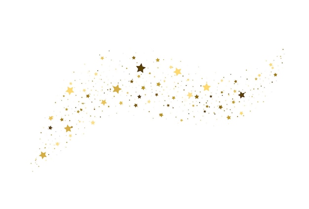 Gold flying stars confetti Golden glitter wave abstract background Gold sparkles on white background template design