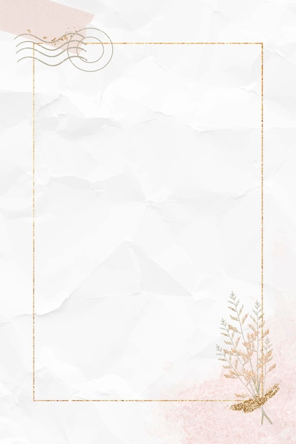 Gold frame on crumpled paper textured background vector