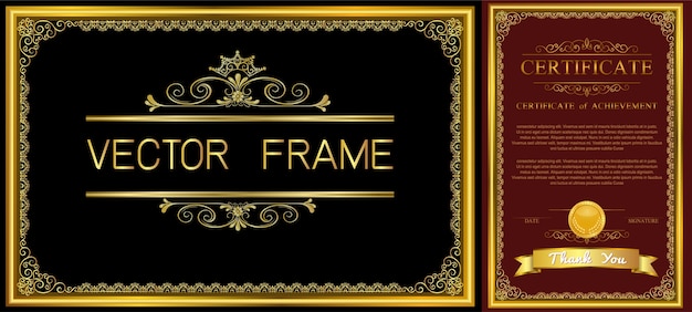 Gold frame with corner thailand line floral for picture