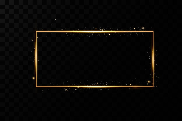 Gold frame with fiery sparks. Gold frame with light effects. Shining banner.