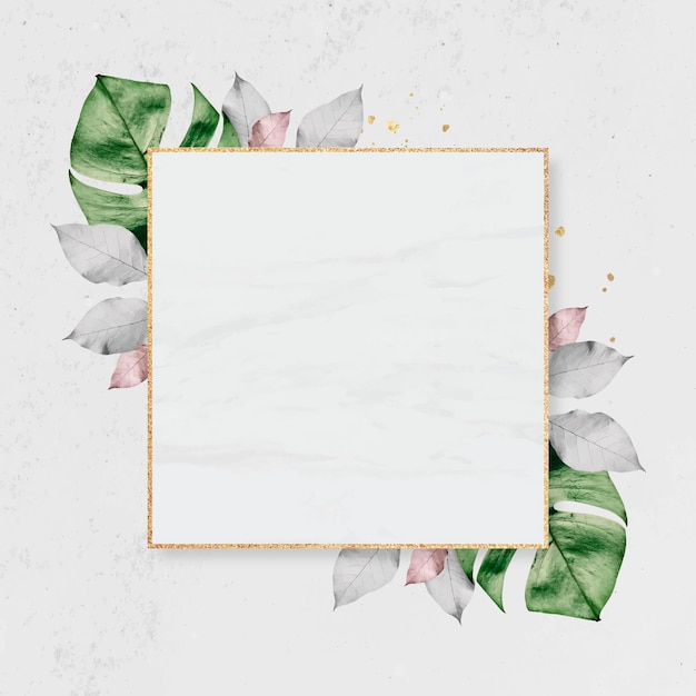 Gold frame with foliage pattern on marble textured background vector