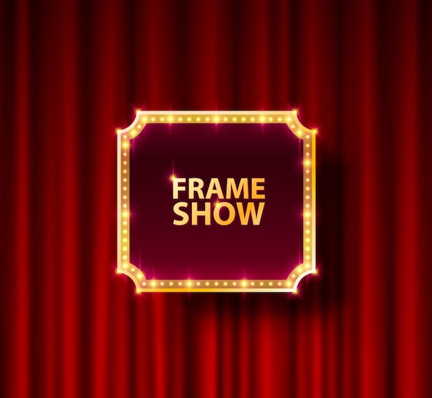 Gold frame with light bulbs on the background of the scene. Vector illustration