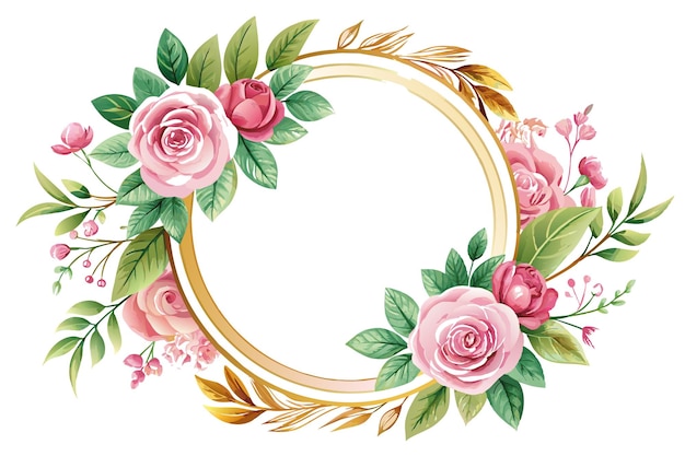 a gold frame with pink roses and pink roses