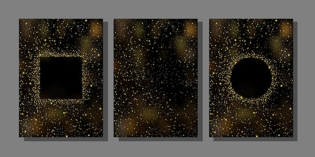 Gold glitter cover templates set for greeting cards