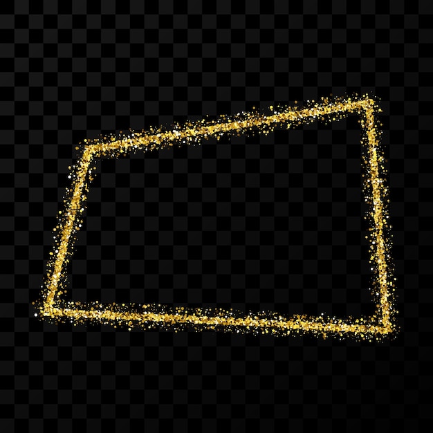 Gold glitter frame. Rectangle frame with shiny sparkles on dark transparent background. Vector illustration