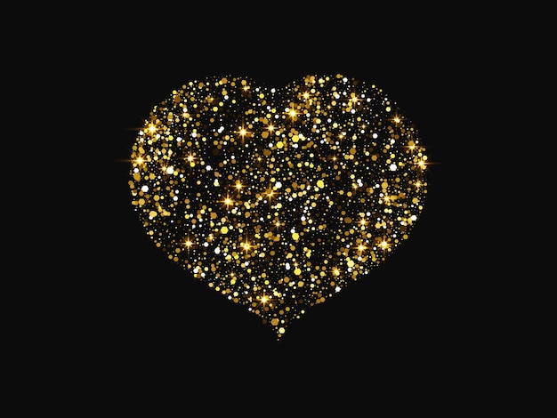 Vector gold glitter heart on dark background