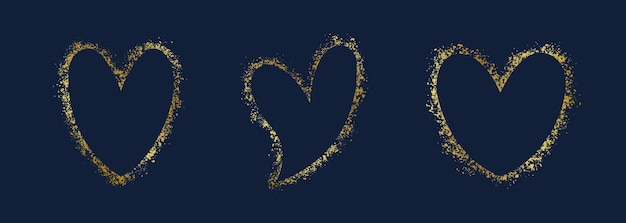 Vector gold glitter heart frame with sparkles on dark blue background valentine039s day design