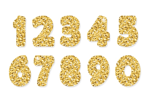 Gold glitter numbers from 0 to 9