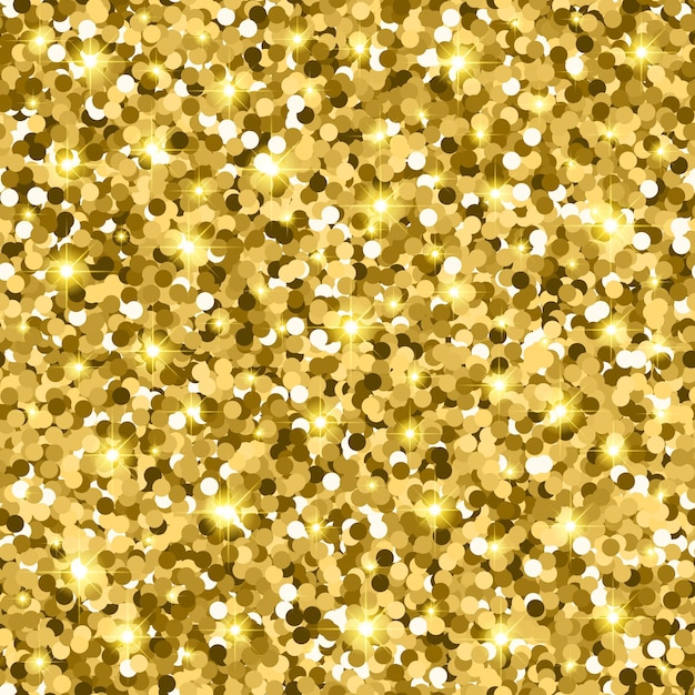 Gold glitter seamless pattern with confetti and sparkle. golden gloss texture. vector illustration background