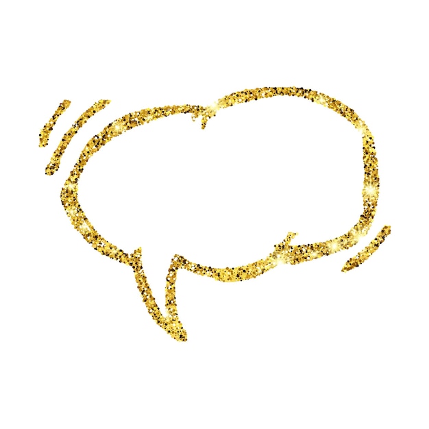 Gold glitter sketch speech bubble Hand drawn blank Speech Bubble Dialog empty cloud on white background Vector illustration