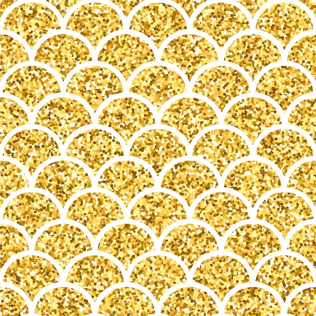 Gold glitter squama texture. Sparkle vector background. Golden scales seamless pattern for your design