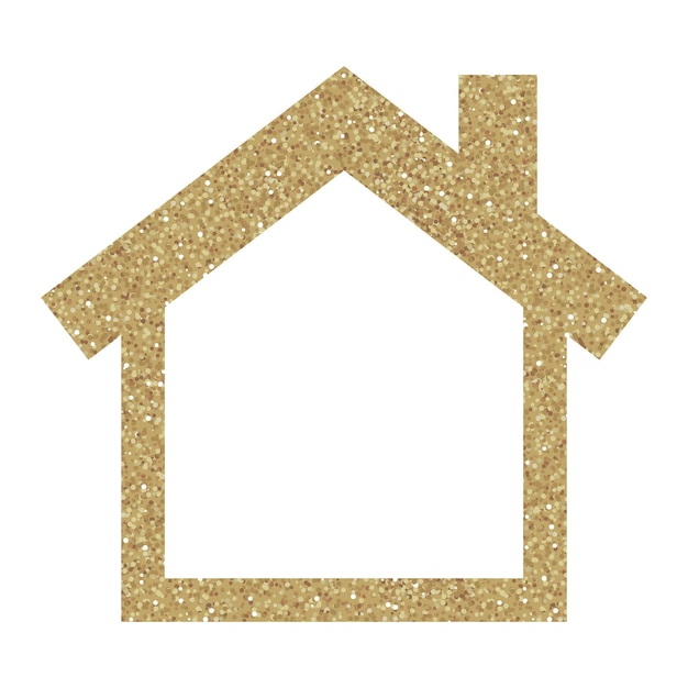 Gold glitter vector icon of house isolated on background. 