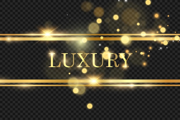 Gold glitter with shiny gold frame on a transparent black background. Vector luxury golden