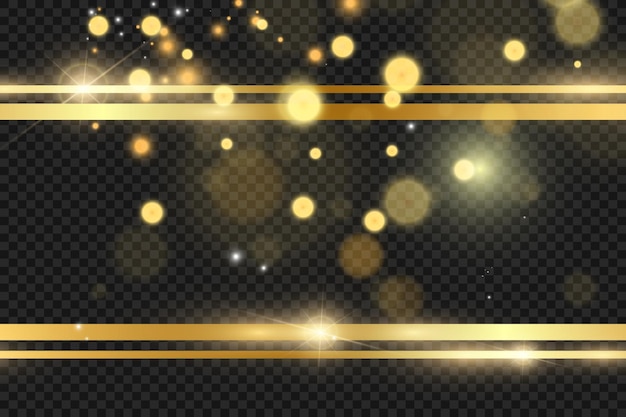 Gold glitter with shiny gold frame on a transparent black background. Vector luxury golden