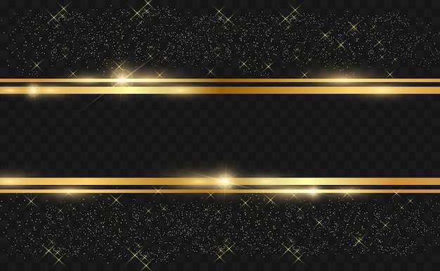 Gold glitter with shiny gold frame on a transparent black background.