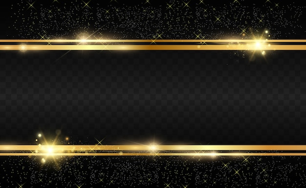 Gold glitter with shiny gold frame on a transparent black background