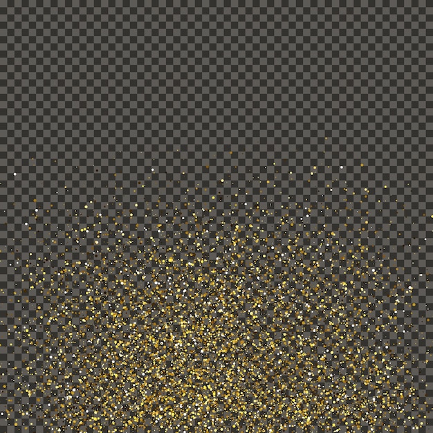 Gold glittering dust on a gray transparent background Dust with gold glitter effect and empty space for your text Vector illustration