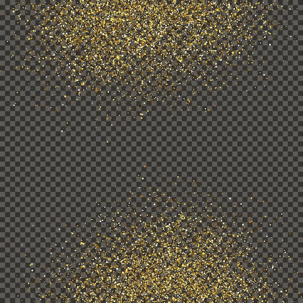 Gold glittering dust on a gray transparent background Dust with gold glitter effect and empty space for your text Vector illustration