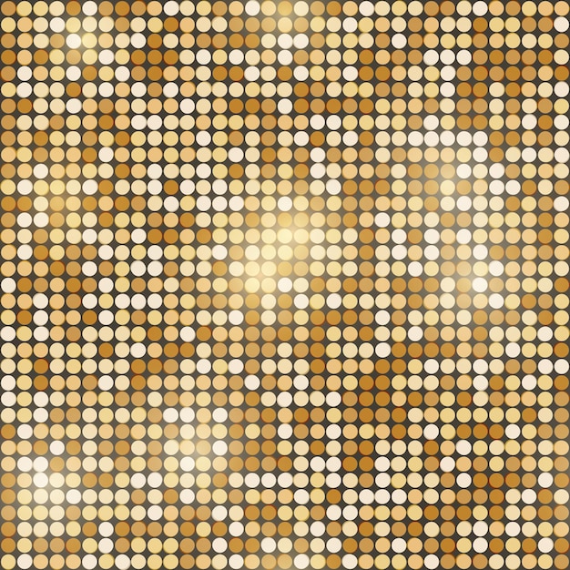 Gold glittering round mosaic seamless background Golden metallic small figures Geometric seamless pattern Vector illustration