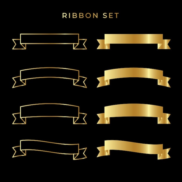 Gold glossy ribbon vector banners set