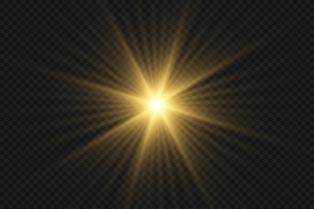 Gold glowing light burst explosion with transparent. Bright Star. Transparent shining sun, bright flash.