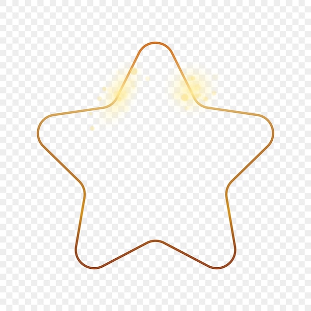 Gold glowing rounded star shape frame isolated on transparent background Shiny frame with glowing effects Vector illustration