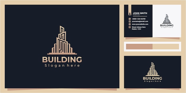 Gold gradient Building logo template with modern unique concept with business card