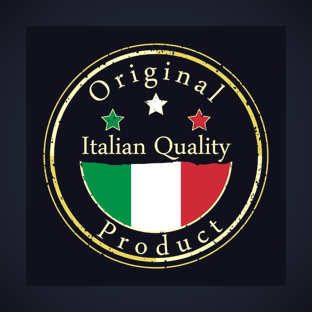 Gold grunge stamp with the text Italian quality and original product Italian flag