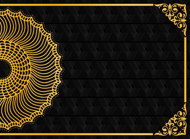 gold half mandala pattern on black background