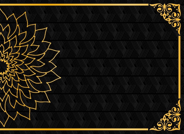 gold half mandala pattern on black background