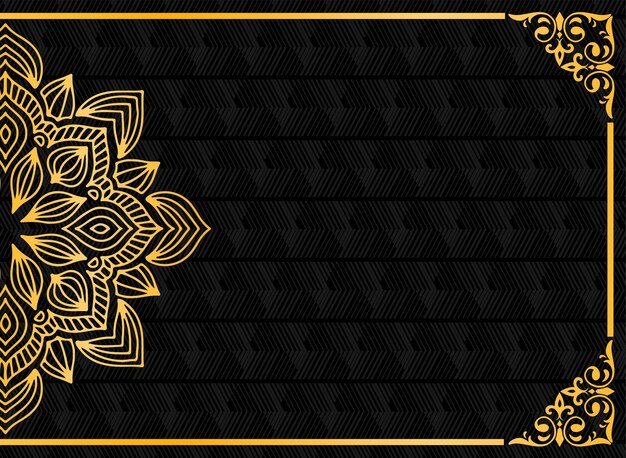 Gold half mandala pattern on black background