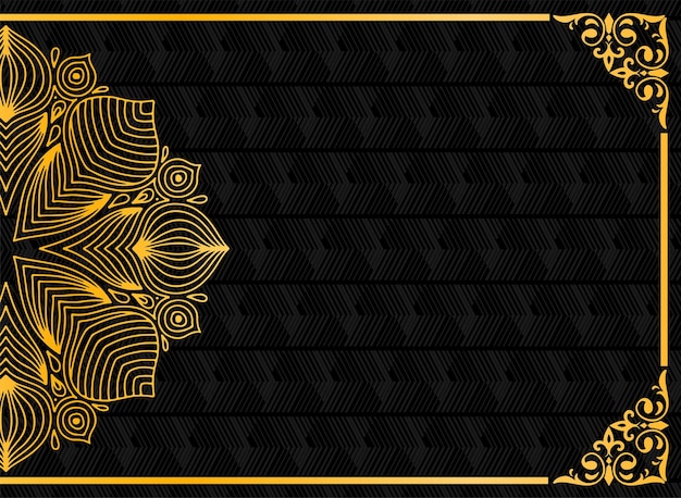 Gold half mandala pattern on black background