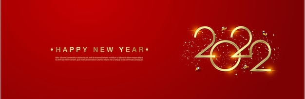 Gold happy new 2022 year on red background