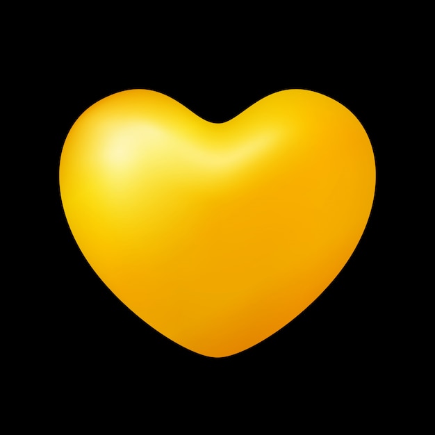 Gold heart shape isolated on black background, golden heart shaped icon