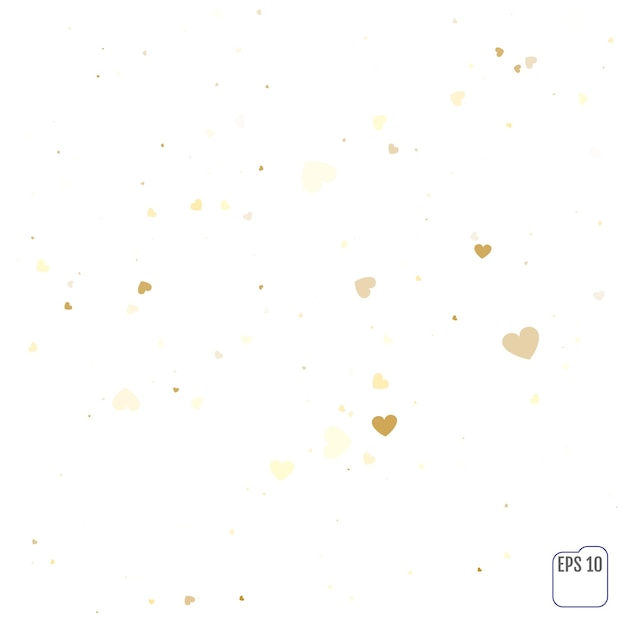 Gold Heart shaped confetti Design layout template Vector illustration on white background Festive romantic confetti