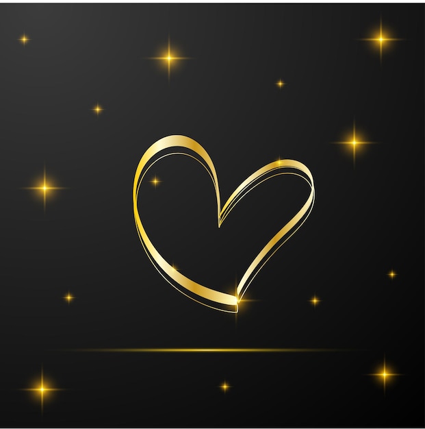 Vector gold heart with sparkles on black background happy valentine's day vector greeting card