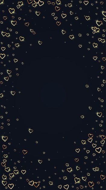 Gold hearts scattered on black background