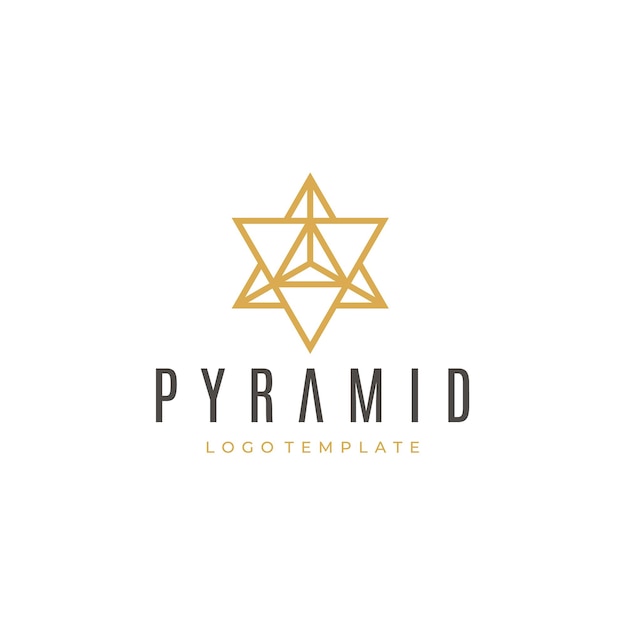 Gold Hexagram Line Art Golden 6 Pointed Star with triangle prism logo design