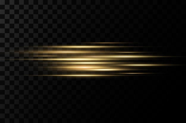 Gold horizontal lens flares pack Laser beams horizontal light rays Glow transparent vector light