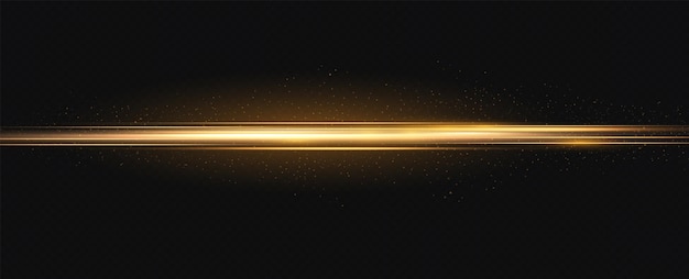 Gold horizontal lens flares pack. Laser beams, horizontal light rays. Glow transparent vector light