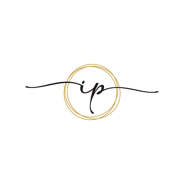 Gold I P Initial Script Letter Beauty Logo Template