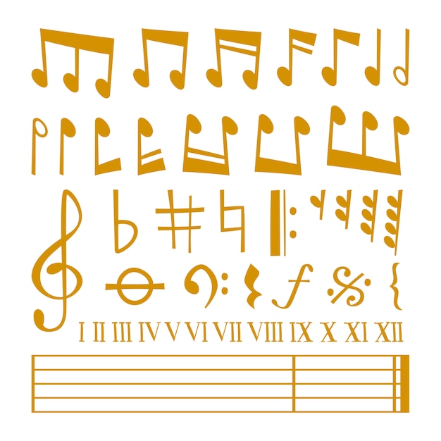 Vector  gold icons set music note melody symbols  