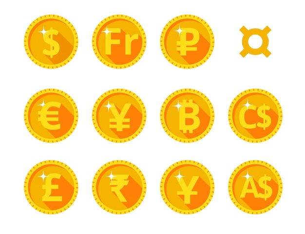 Gold icons of the world currency