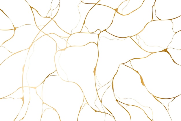 Gold kintsugi on white background. Crack and broken effects.