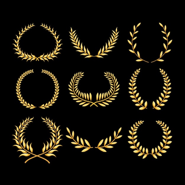 gold laurel set cartoon vector illustration